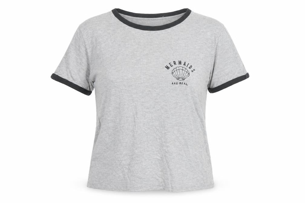 Womens UK Size S Pull & Bear Grey Ringer T-Shirt