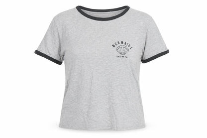 Womens UK Size S Pull & Bear Grey Ringer T-Shirt