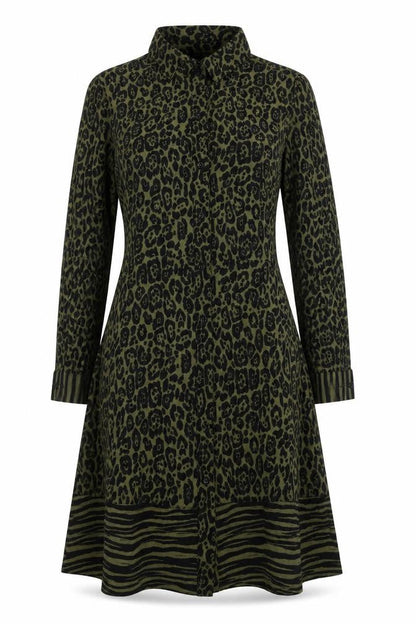Warehouse Womens Green Animal Print Shirt Dress Size 10