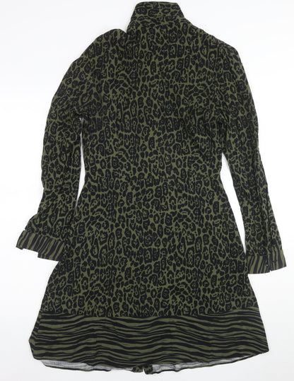 Warehouse Womens Green Animal Print Shirt Dress Size 10