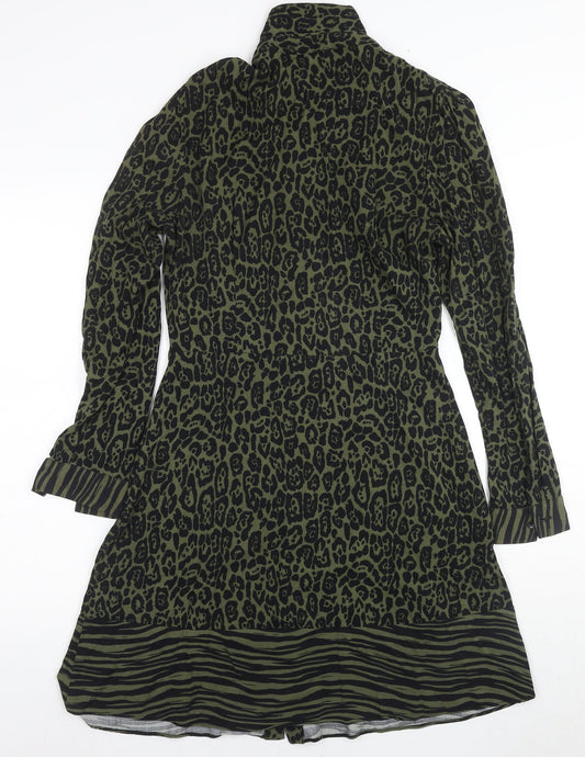 Warehouse Womens Green Animal Print Shirt Dress Size 10