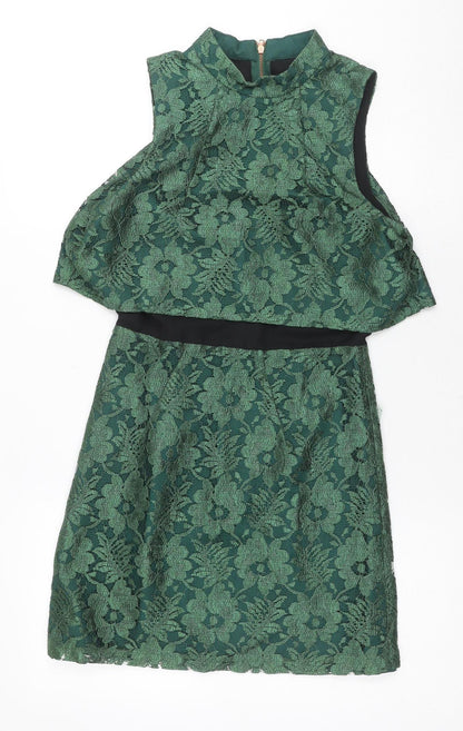 Topshop Women's Green Lace Shift Dress Size 6