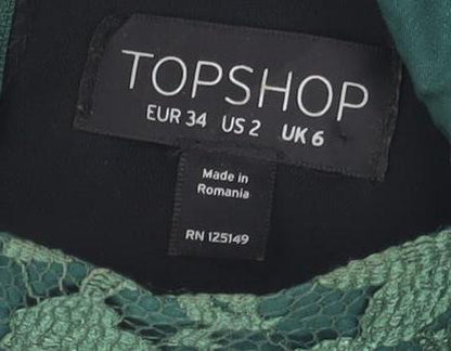 Topshop Women's Green Lace Shift Dress Size 6