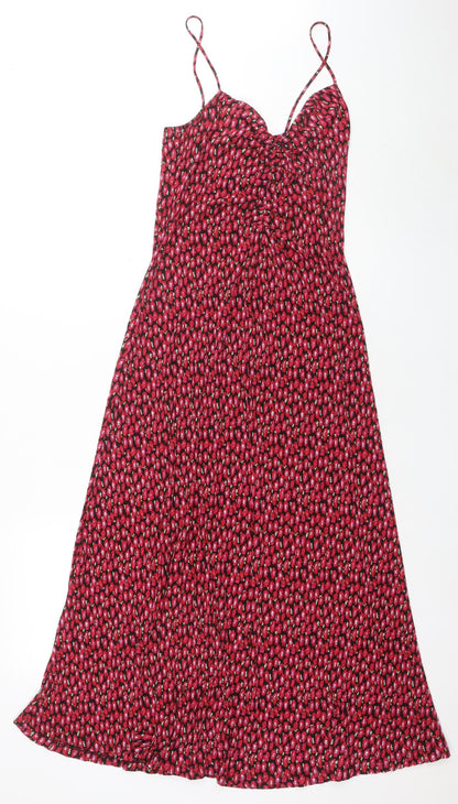MNG Women's Red Floral Slip Dress Size 8 V-Neck Casual