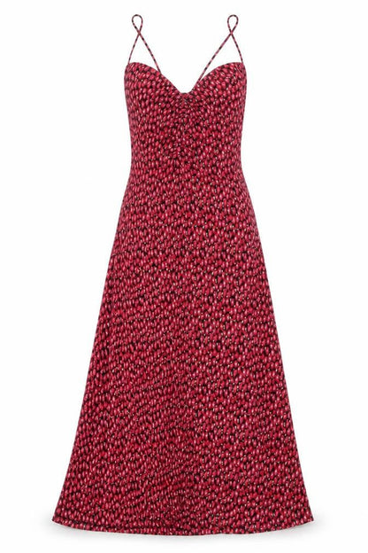 MNG Women's Red Floral Slip Dress Size 8 V-Neck Casual