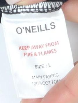 O’Neills Men's Black Logo T-Shirt, Size L, Cotton