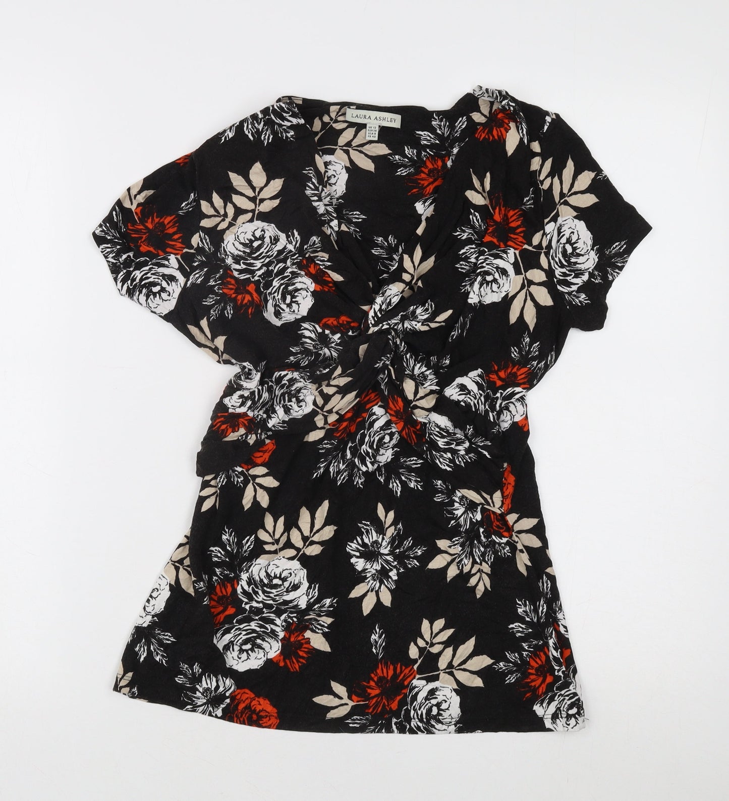 Laura Ashley Women's Black Floral Wrap Blouse - Size 12