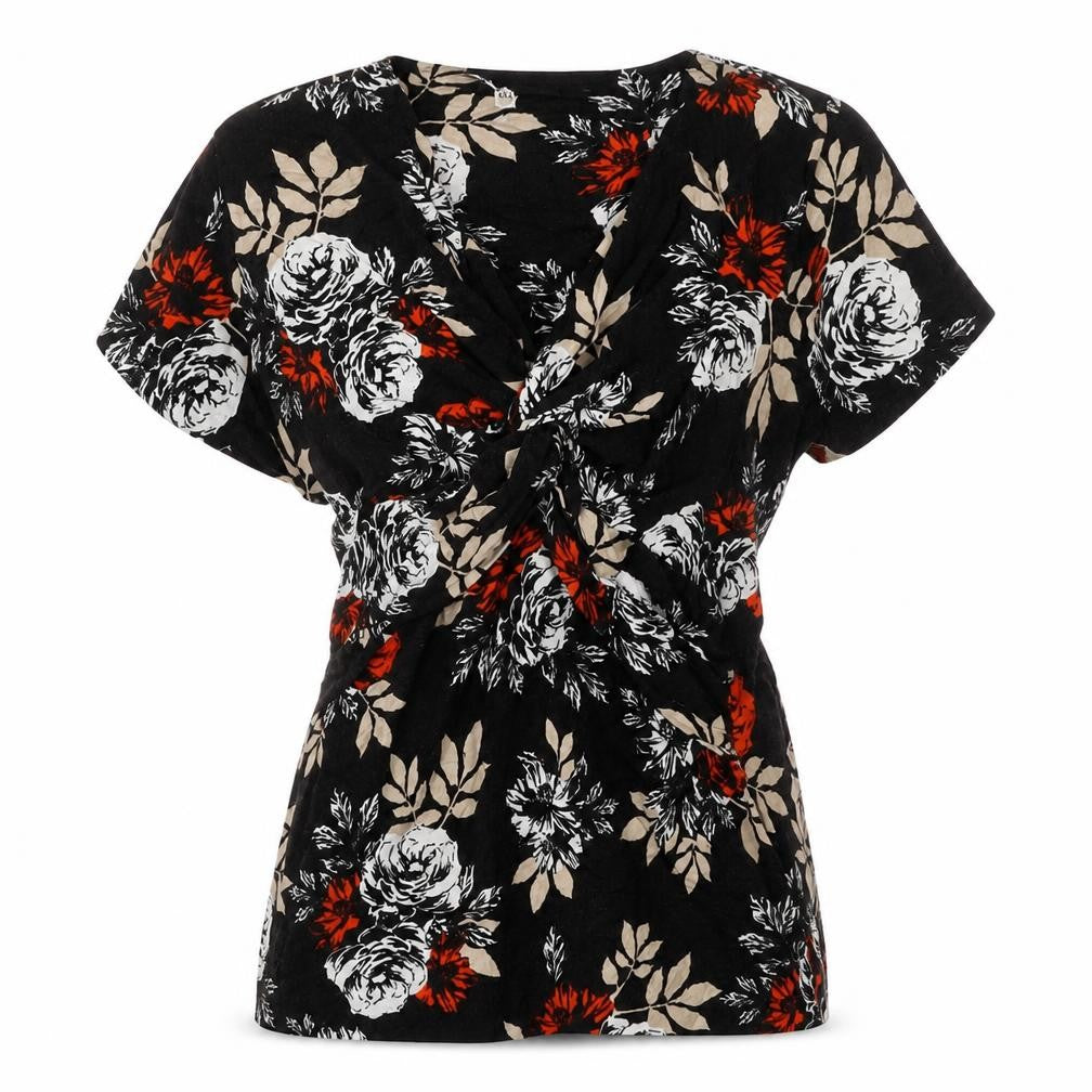 Laura Ashley Women's Black Floral Wrap Blouse - Size 12