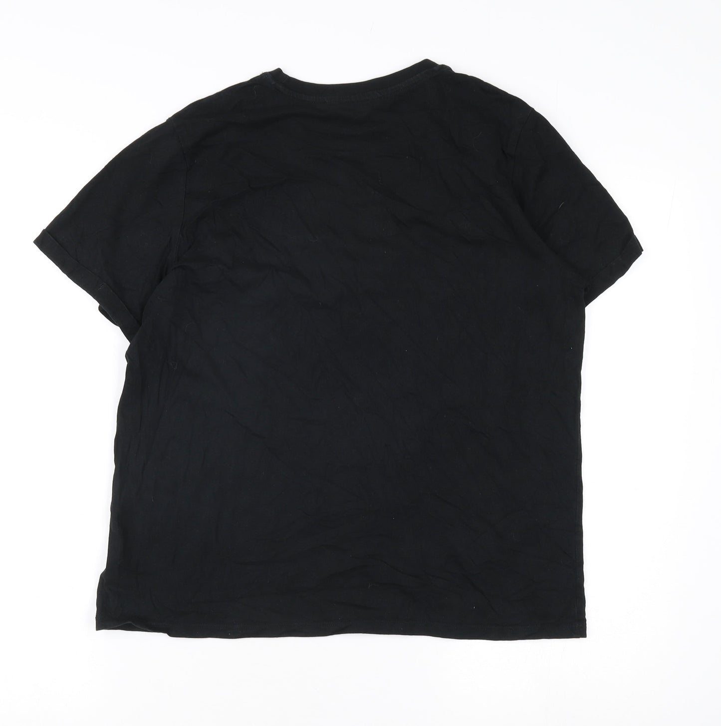 John Lewis Women Black T-Shirt, L, Crew Neck, Embroidered