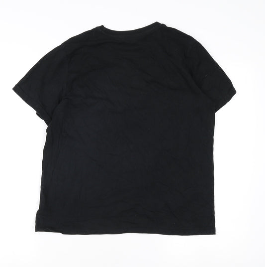 John Lewis Women Black T-Shirt, L, Crew Neck, Embroidered