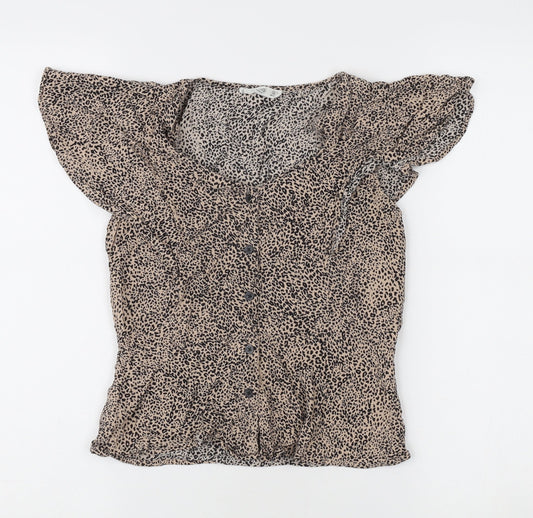 MNG Women's Beige Animal Print Blouse, Size S