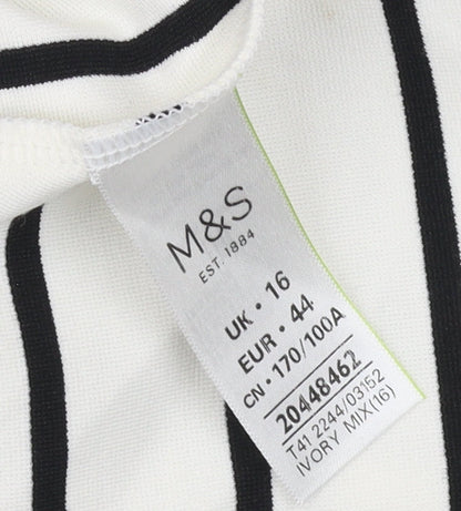 Marks and Spencer Women's Ivory Striped Tunic T-Shirt - Size 16