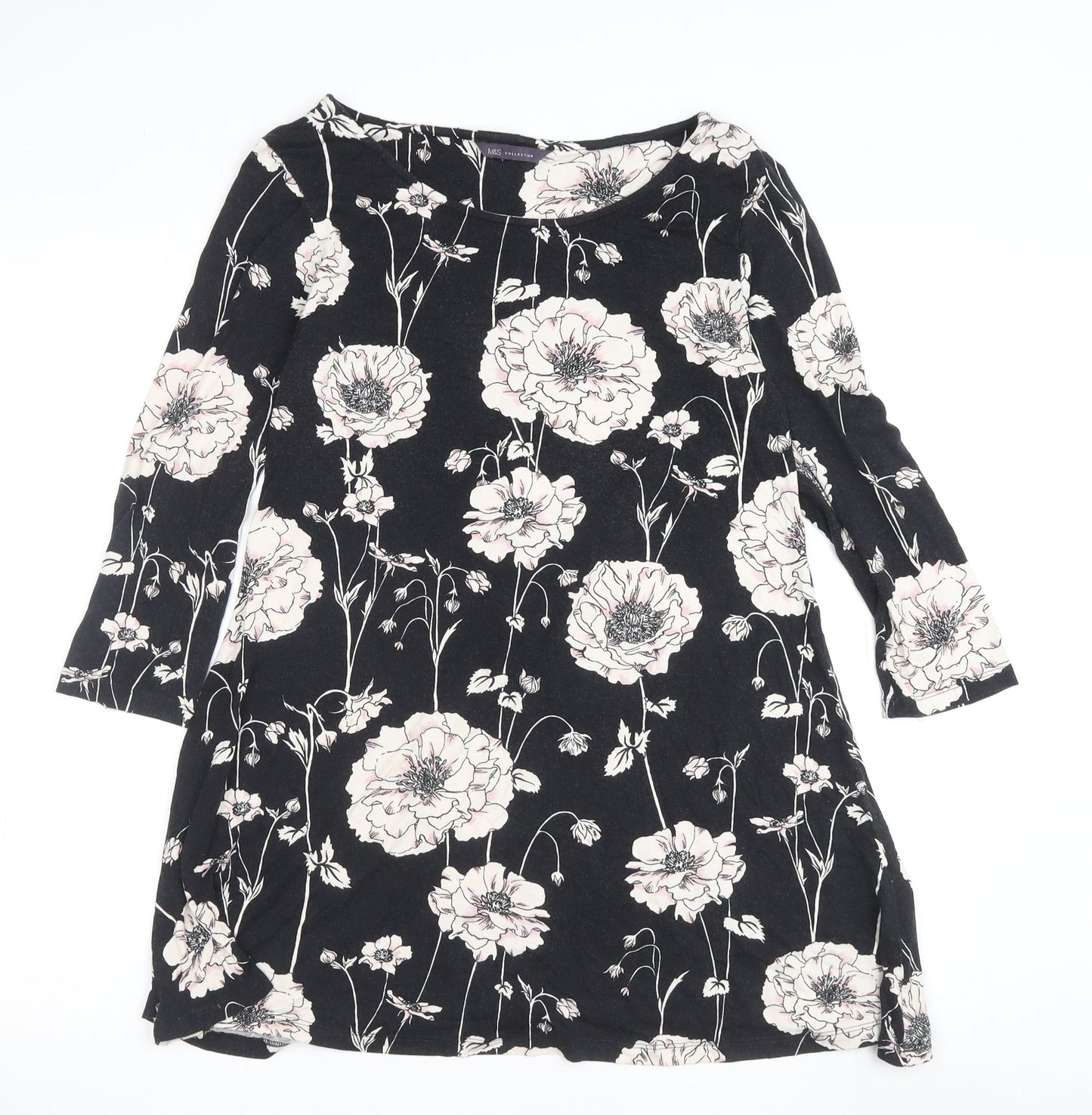 Womens UK Size 12 Marks and Spencer Black Tunic T-Shirt