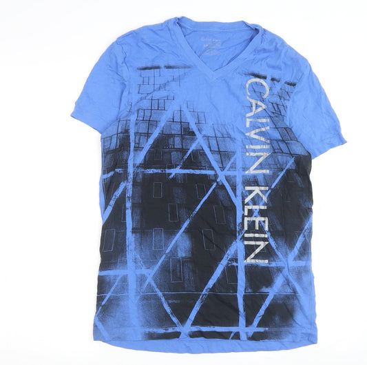 Calvin Klein Blue Geometric T-Shirt, Unisex, Size S