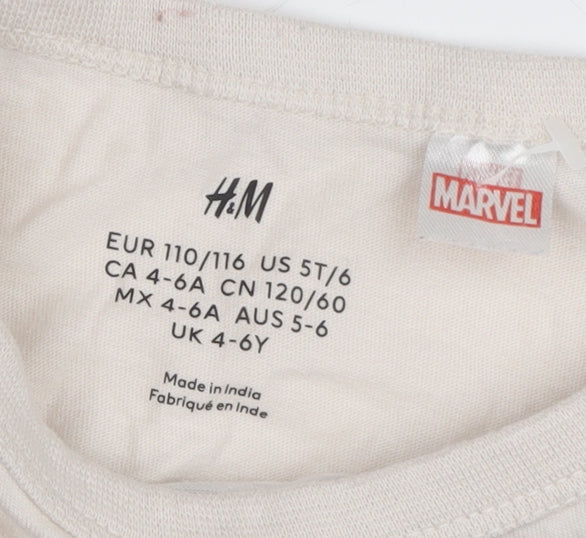 H&M Boys Beige Long Sleeve Black Panther T-Shirt 5-6 Years
