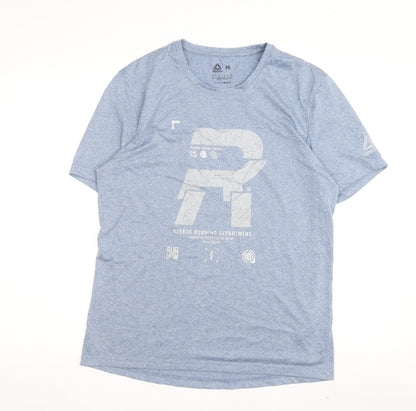 Reebok Men's Blue M Sports T-Shirt, Graphic Print, Moisture Wicking