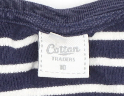 Womens UK Size 10 Cotton Traders Blue Basic T-Shirt