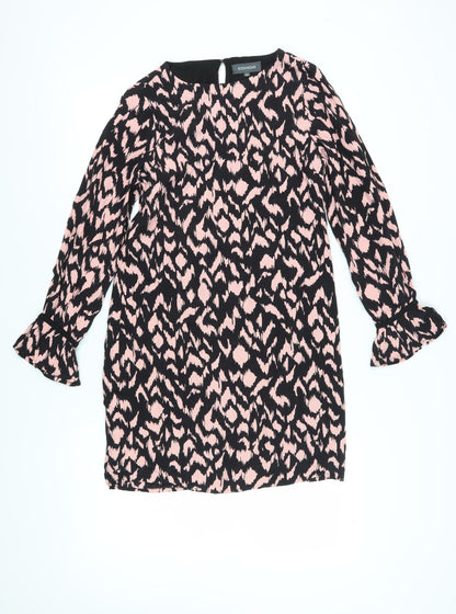 Sosandar Women's Animal Print Shift Dress, Size 8, Black/Pink