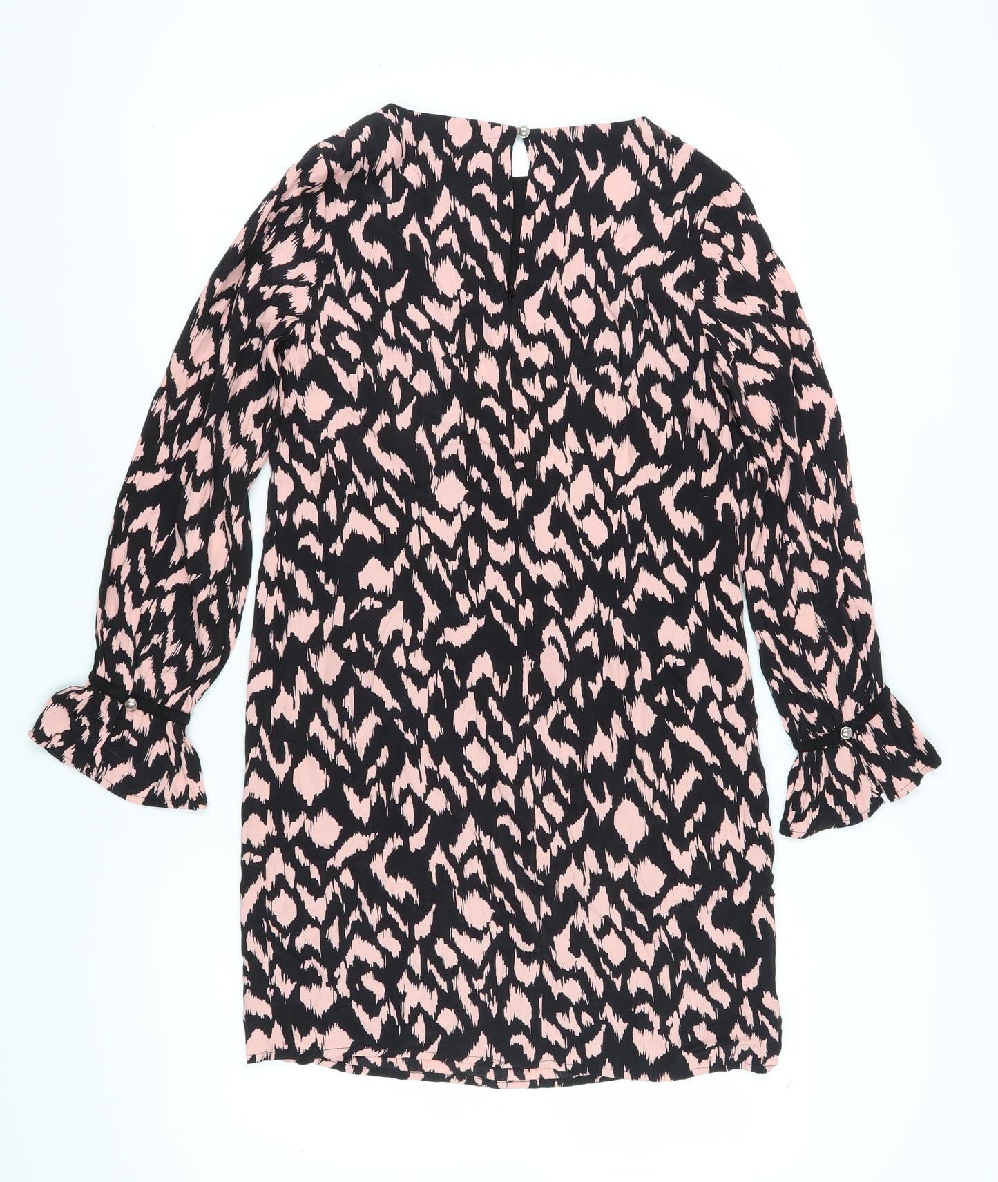 Sosandar Women's Animal Print Shift Dress, Size 8, Black/Pink