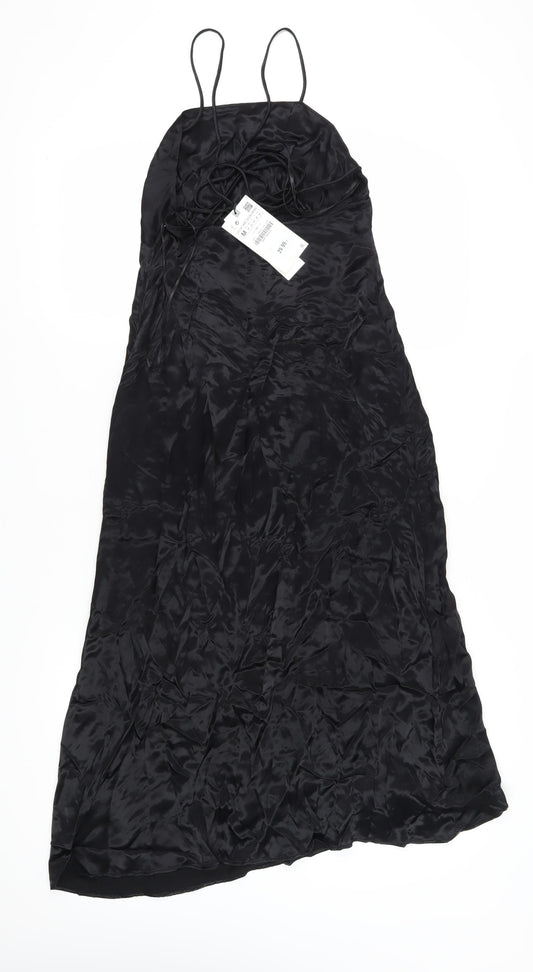Zara Women's Black Slip Midi Dress, M, Party/Cocktail