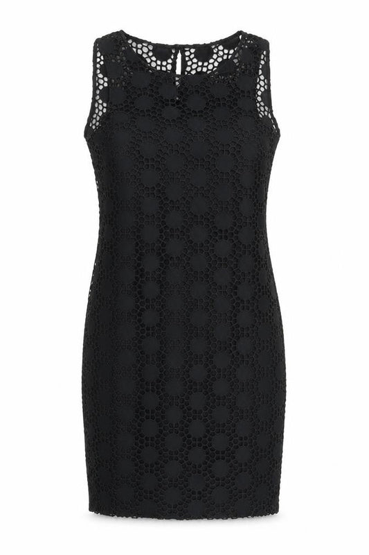 Front view of L.K. Bennett Women's Black Sleeveless Sheath Dress, size 6