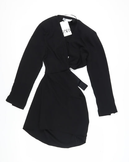 Zara Women's Black Wrap Dress, Size 14, Party Ready