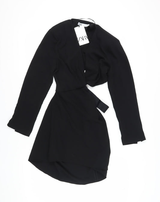 Zara Women's Black Wrap Dress, Size 14, Party Ready