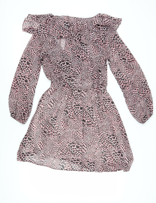 Topshop Women’s Pink Animal Wrap Dress Size 10