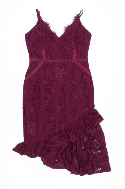 Lipsy Women’s Purple Lace Midi Pencil Dress UK 12