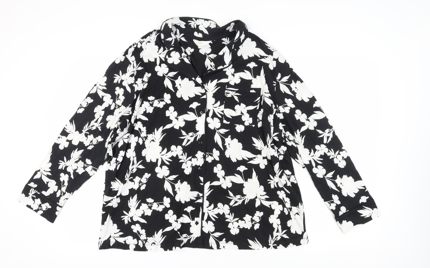 Marks and Spencer Black Floral Pyjama Top - Size L