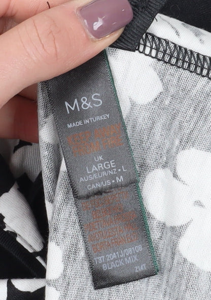 Marks and Spencer Black Floral Pyjama Top - Size L