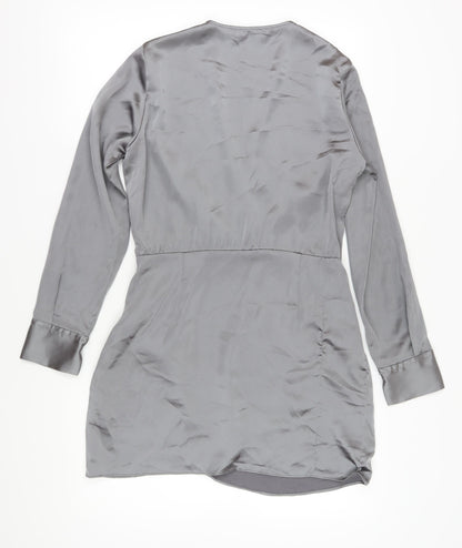 Zara Women's Grey Wrap Dress, L, Casual V-Neck Style
