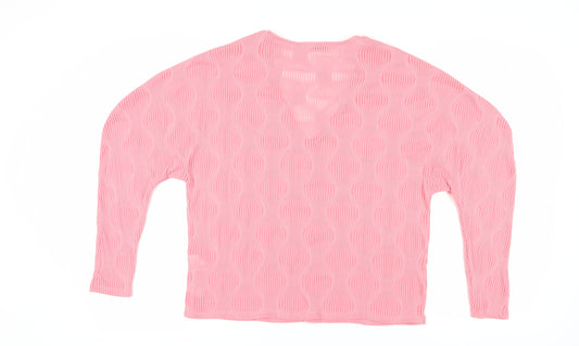 Zara Women's Pink V-Neck Long Sleeve Blouse