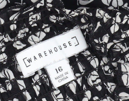 Womens UK Size 16 Warehouse Black Tunic Blouse