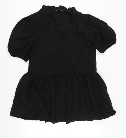 Zara Women's Black XS Puff Sleeve V-Neck Dress
