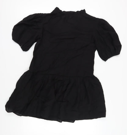 Zara Women's Black XS Puff Sleeve V-Neck Dress