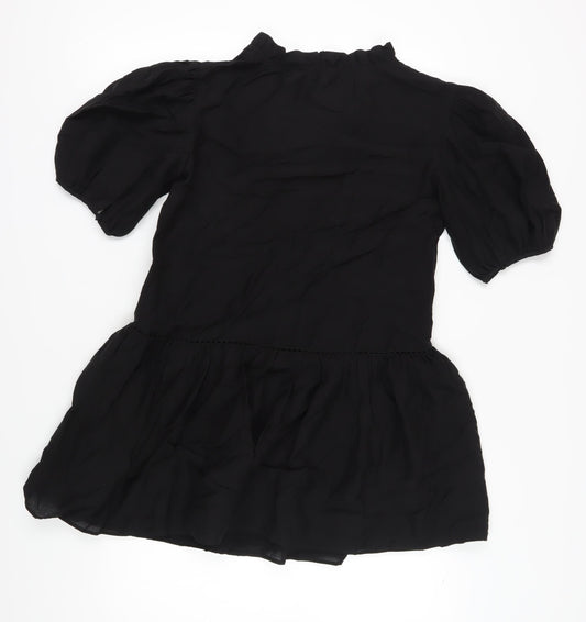 Zara Women's Black XS Puff Sleeve V-Neck Dress