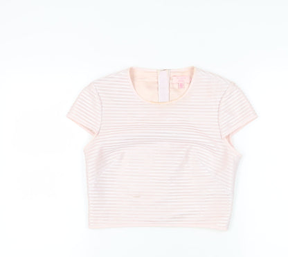 Ted Baker Women's Pink Cropped Striped T-Shirt - Size 6