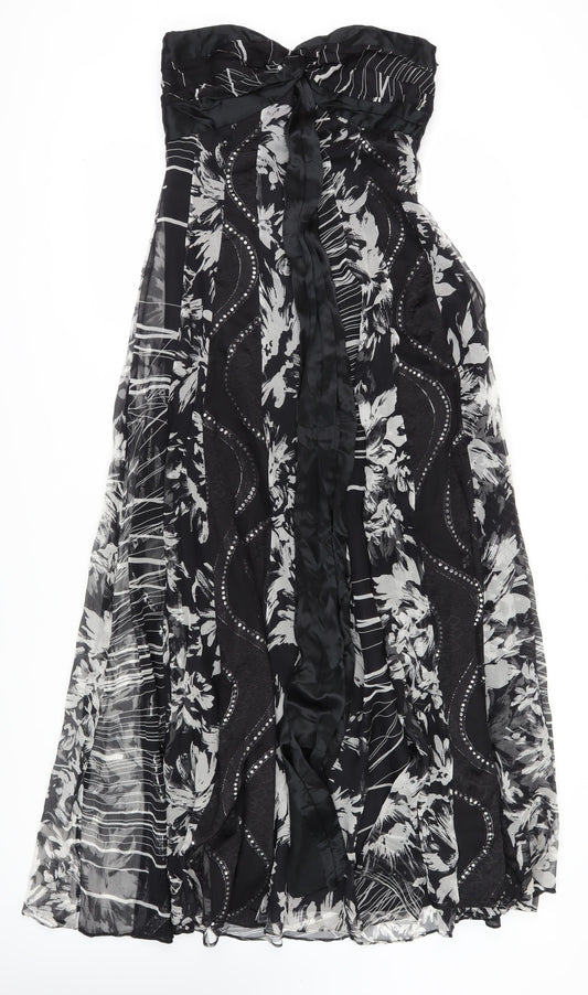 Monsoon Women's Black Floral Strapless Long Dress