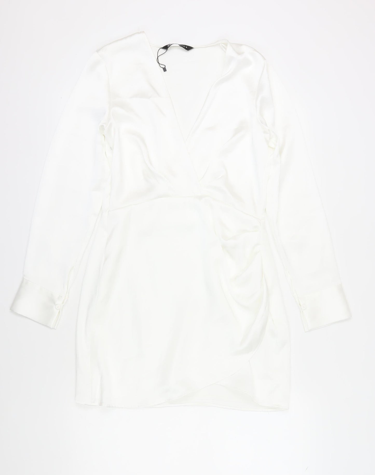 Zara Women's White Long Sleeve Wrap Dress L