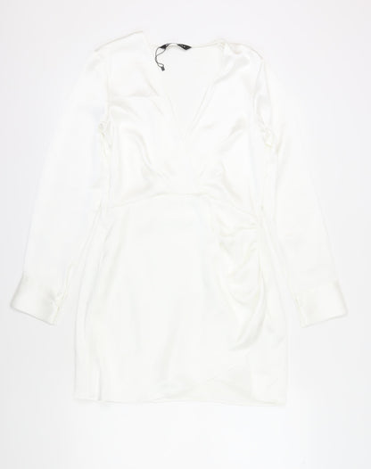Zara Women's White Long Sleeve Wrap Dress L