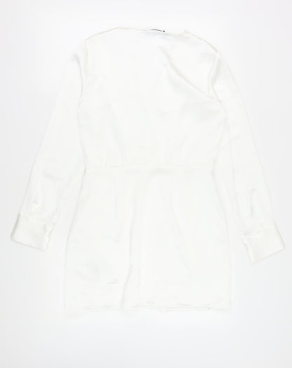 Zara Women's White Long Sleeve Wrap Dress L