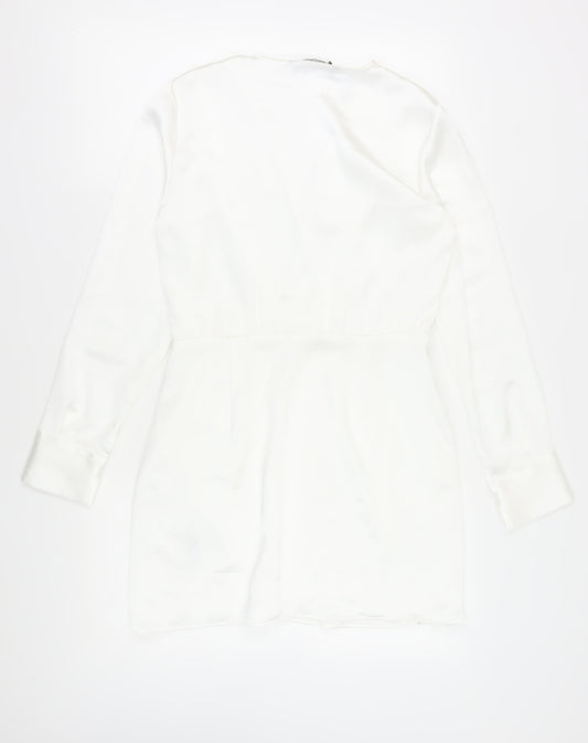 Zara Women's White Long Sleeve Wrap Dress L