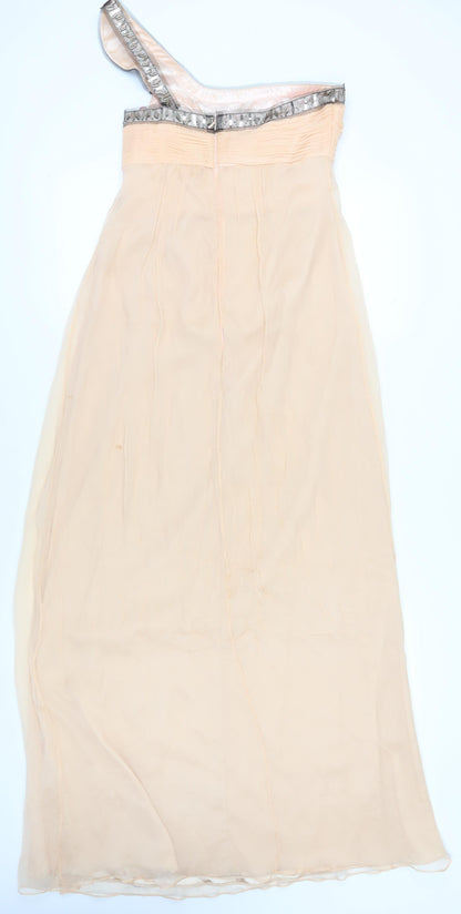 SHEIKE Beige Silk Long Asymmetric Dress, Women's Size 10