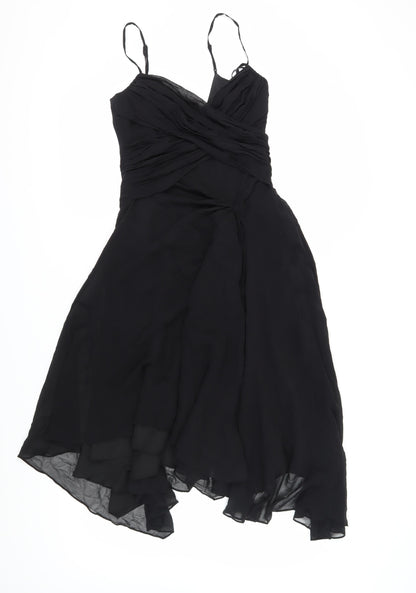 Monsoon Black Silk Asymmetric Party Dress, Size 8