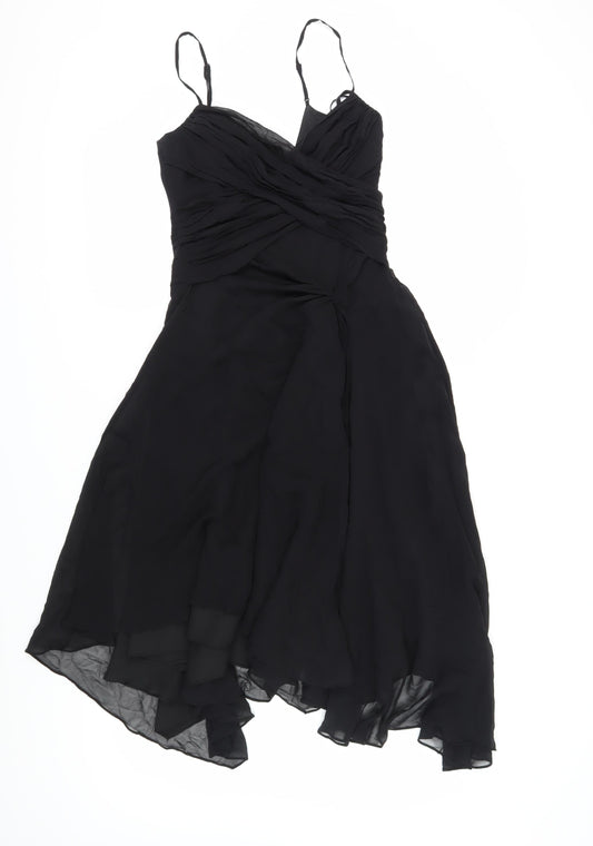 Monsoon Black Silk Asymmetric Party Dress, Size 8