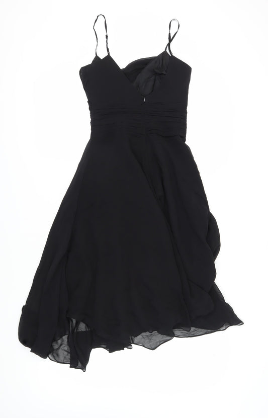 Monsoon Black Silk Asymmetric Party Dress, Size 8