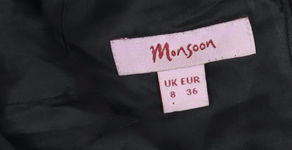 Monsoon Black Silk Asymmetric Party Dress, Size 8