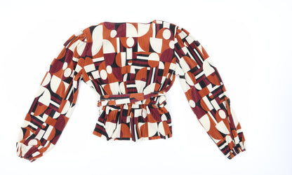 Womens UK Size 10 Warehouse Multicoloured Wrap Blouse