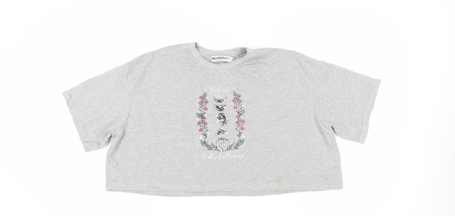 Silkroad Women's Grey Cropped T-Shirt Size 14